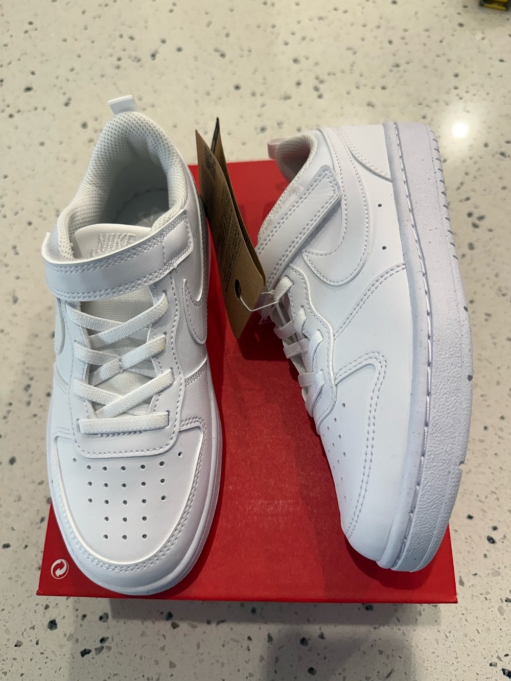 New boys girls Sz 2 Nike All-White Low-Top Shoes with Hook-and-Loop Strap